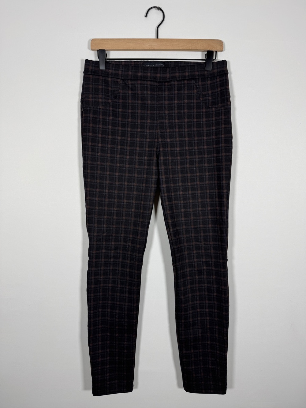 WP109 {Sanctuary x Anthropologie} Black Tan Plaid Skinny Pull On Ponte Pants